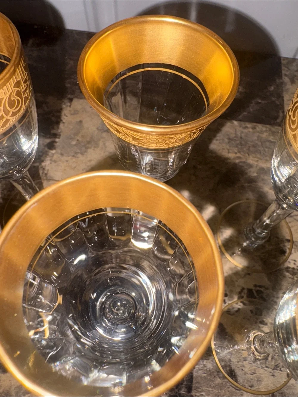 Vintage Elegant Gold-Trimmed Crystal Liqueur Glasses - Set of 6